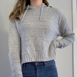 grey cropped sweater with hood
